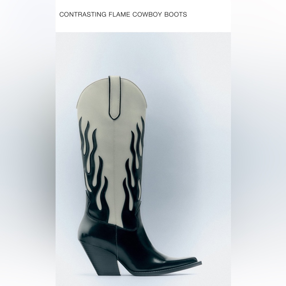 Zara Contrast Flame Cowboy Boots Women Gem